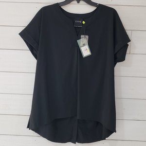 Lysse Womens Alessia Short Sleeve Top Button Back V-Neck Black Size Large NEW